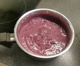 Blueberry purée mixed with vegan cream cheese