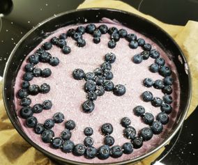 Vegan White Chocolate Cheesecake with Blueberry Mousse