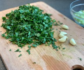 Garlic and chopped spinach and 