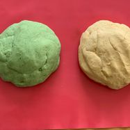 Spinach flavoured (left) and carrot flavoured (right) gyoza dough